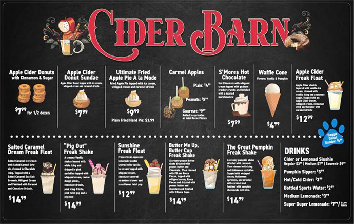Menu for the Cider Barn at Trunnell's Farm Market