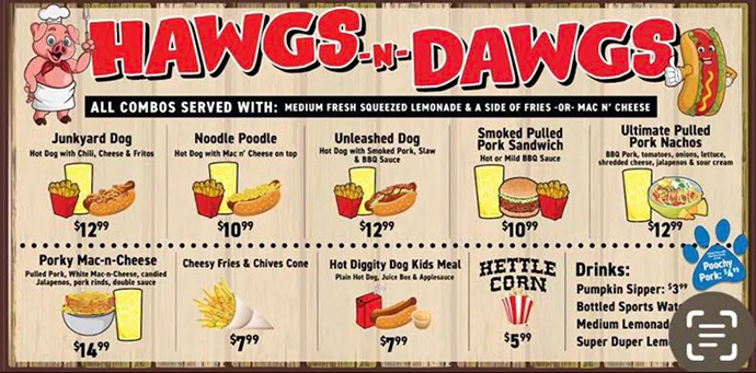 Menu for Hawgs & Dawgs at Trunnell's Farm Market